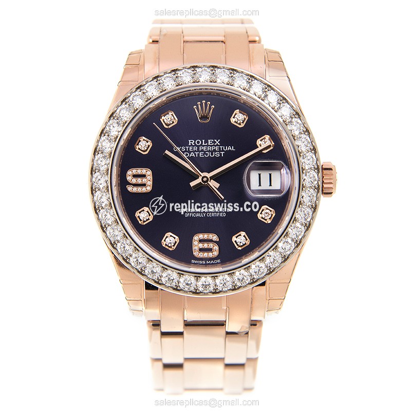 Rolex Datejust Replica - Automatic - 18kt Rose Gold Case - Diamonds - Purple Dial - View 2