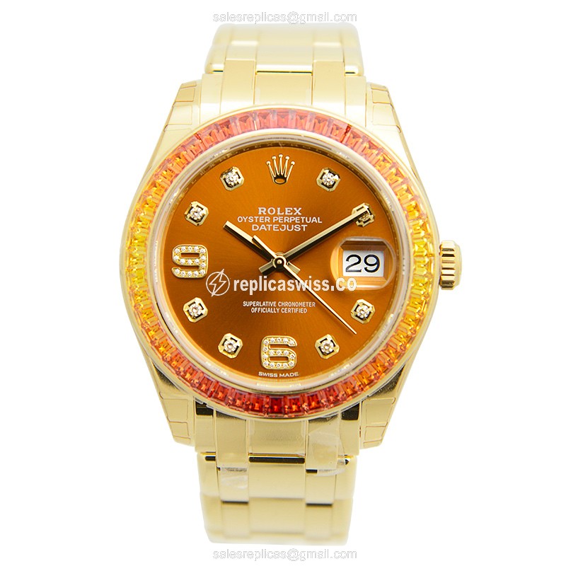 Rolex Datejust Replica - Automatic - 18kt Gold - Diamond - Gold Dial - Gold Clasp - View 2