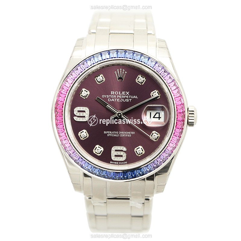 Rolex Datejust Replica - Automatic - White Gold - Sapphire - Purple Dial - View 2