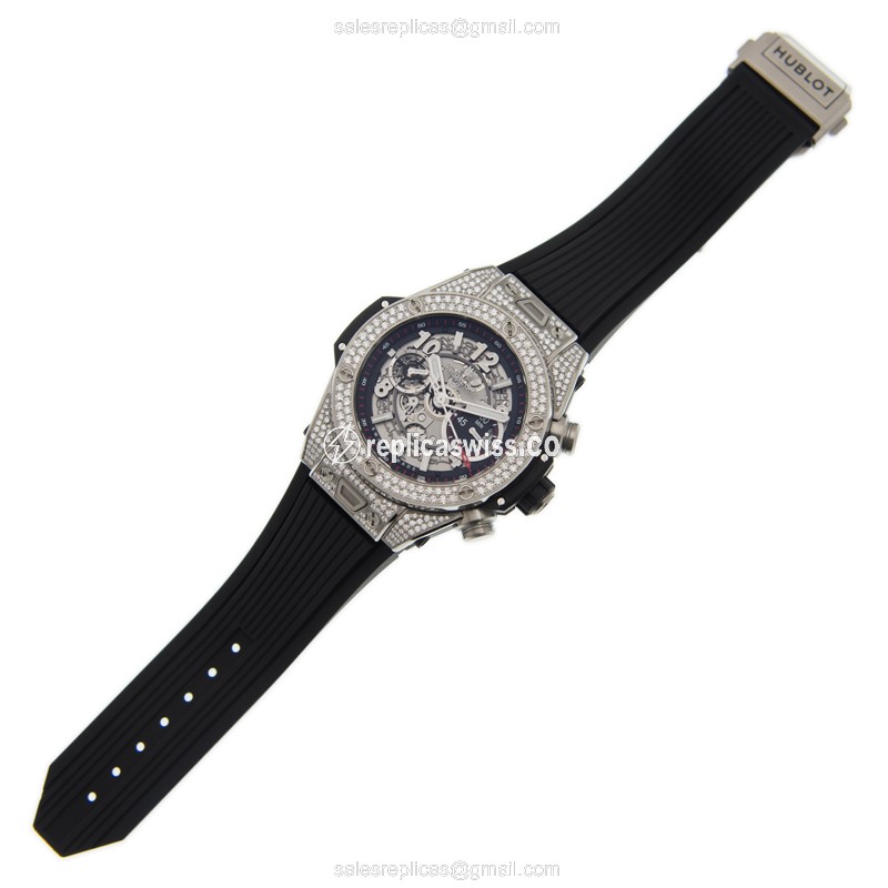 Hublot BIG BANG Replica - Automatic - Black Dial - Rubber Strap - Black Clasp - View 2