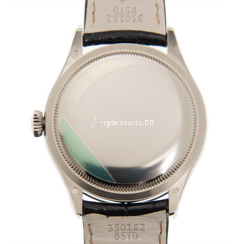 Rolex 50509 Cellini Series Replica - Auto - 18kt White Gold - White Dial - Black Leather Strap - View 3