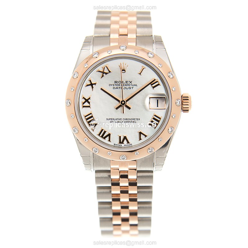 Rolex Datejust Replica | Automatic | 18kt Rose Gold Case | White Dial | Steel Strap - View 2