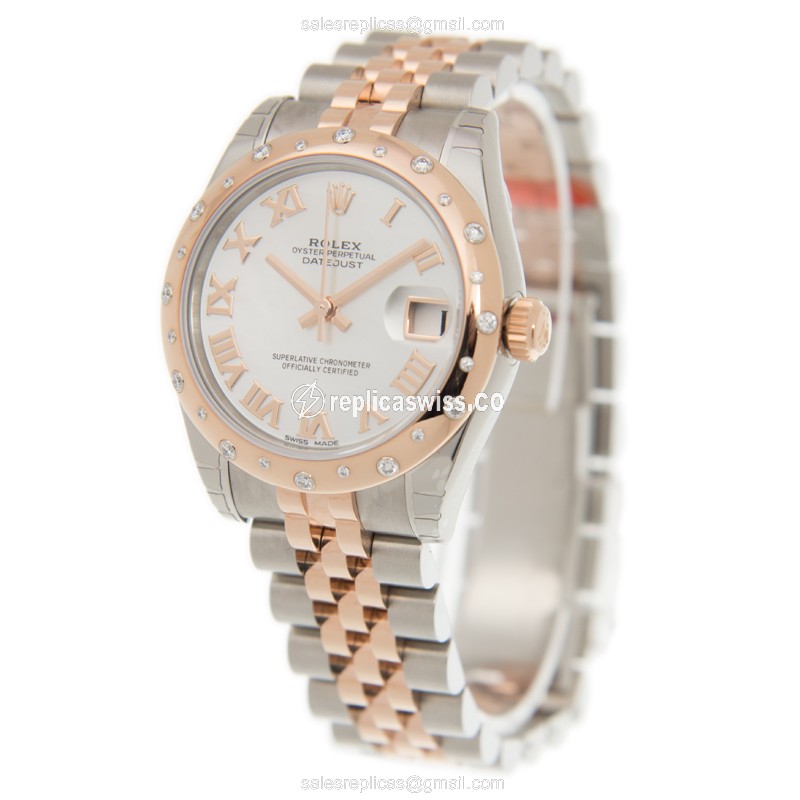 Rolex Datejust Replica | Automatic | 18kt Rose Gold Case | White Dial | Steel Strap - View 3