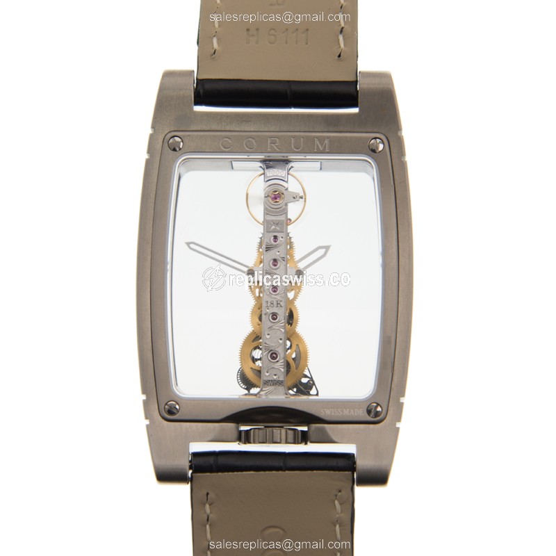 Corum B113/03440 BRIDGE Manual - Steel Case - Skull Dial - Black Leather Strap - Buckle Clasp - View 3