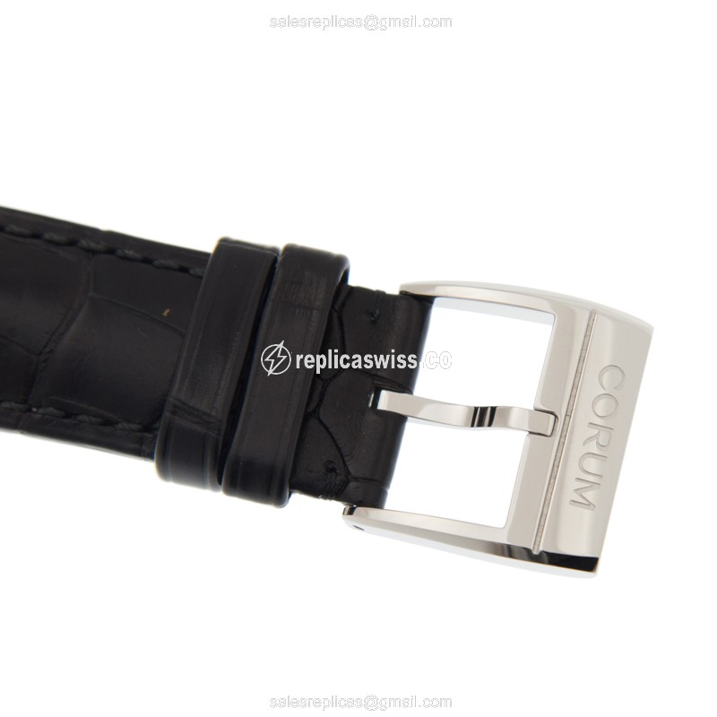 Corum B113/03440 BRIDGE Manual - Steel Case - Skull Dial - Black Leather Strap - Buckle Clasp - View 4