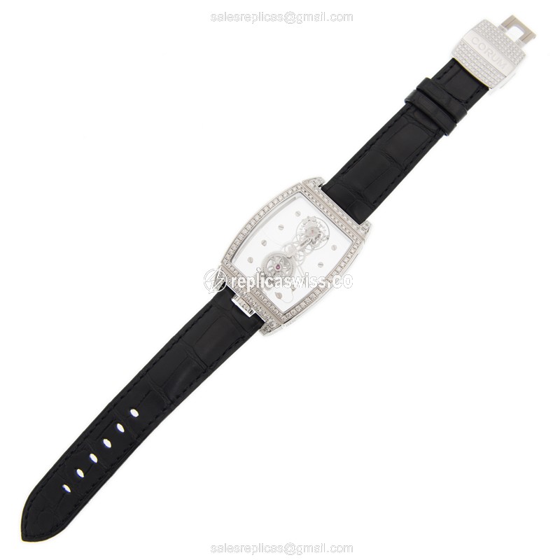 Corum BRIDGE Replica - Manual - 18kt White Gold - Diamond Skull - Black Alligator - View 2