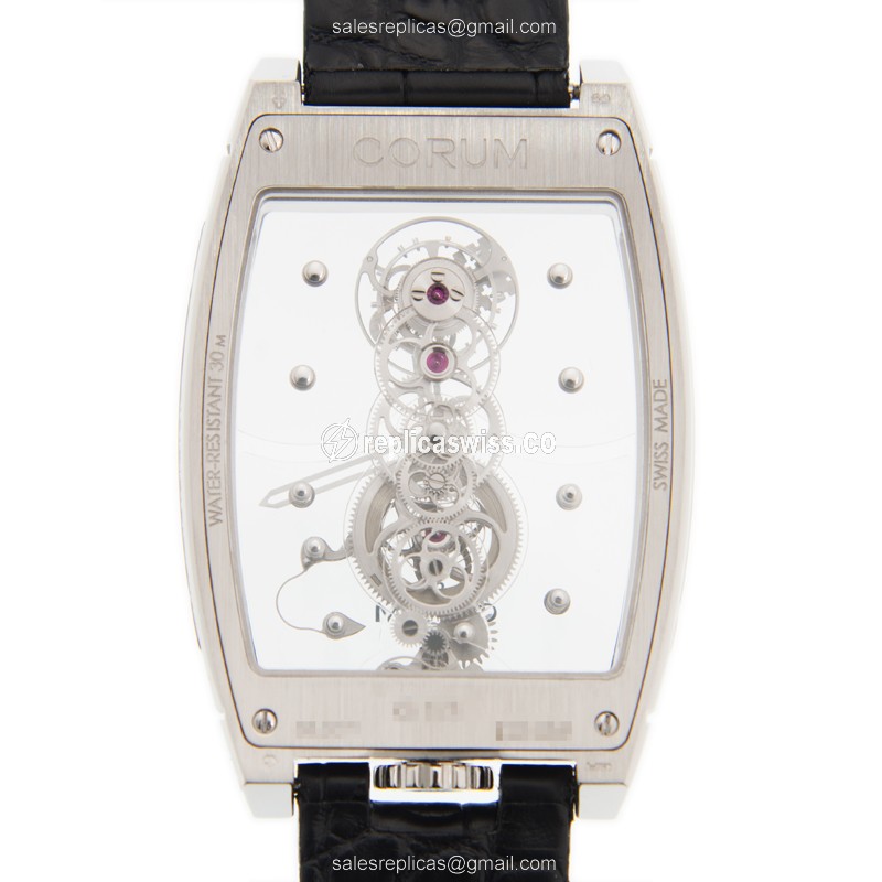 Corum BRIDGE Replica - Manual - 18kt White Gold - Diamond Skull - Black Alligator - View 3