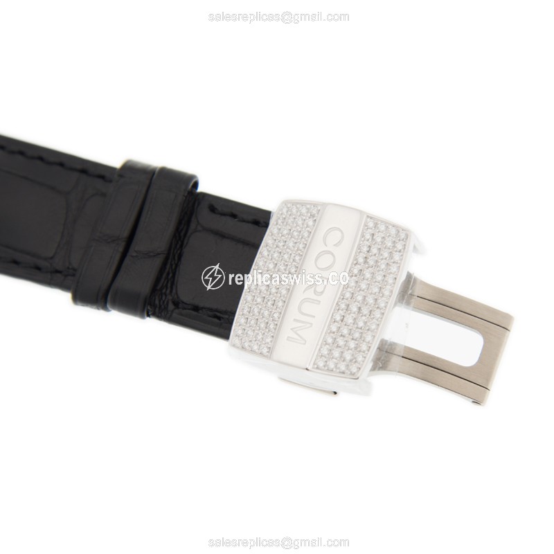 Corum BRIDGE Replica - Manual - 18kt White Gold - Diamond Skull - Black Alligator - View 4