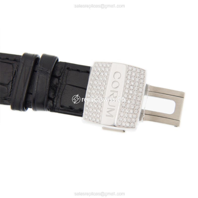 Corum Bridge Replica - Manual Wind - 18kt White Gold - Diamond Skull - Black Alligator Strap - View 4