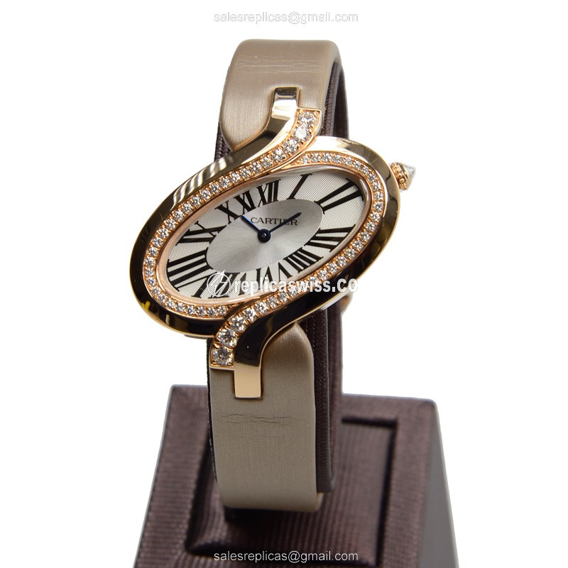 Cartier Captive De Cartier Quartz 18kt Rose Gold & Diamonds - Automatic - White Dial - Satin White Strap - View 2