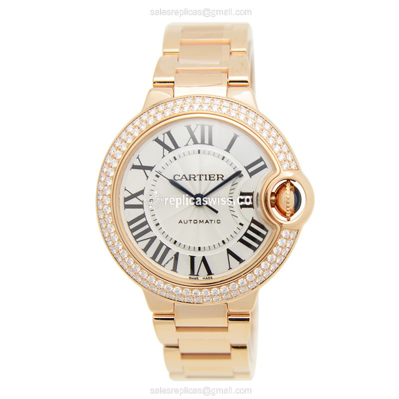 Cartier Ballon Bleu Replica - Automatic - Rose Gold - Diamonds - White Dial - View 2
