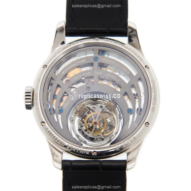 Zenith Academy 40.2210.8804S/98.C630 Replica - Automatic - Platinum Case - Gray Dial - Black Alligator Strap - View 4