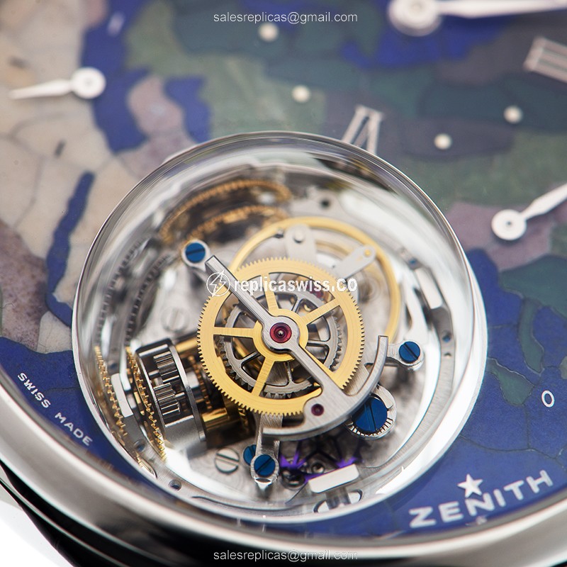 Zenith Academy Manual Wind - 950 Platinum Case - Blue Dial - Black Alligator Strap - View 2