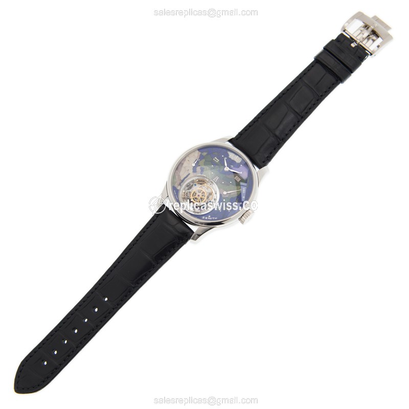 Zenith Academy Manual Wind - 950 Platinum Case - Blue Dial - Black Alligator Strap - View 3