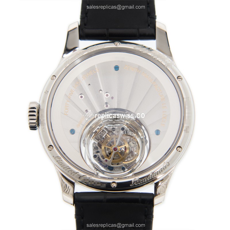 Zenith Academy Manual Wind - 950 Platinum Case - Blue Dial - Black Alligator Strap - View 4