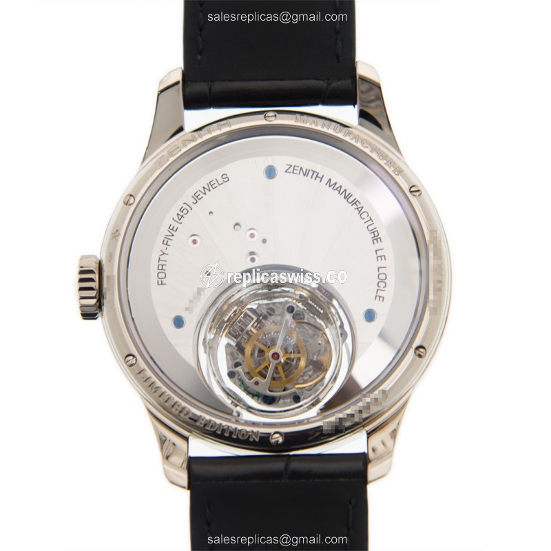 Zenith Academy Manual Wind - 18kt White Gold - White Dial - Black Alligator Strap - View 3