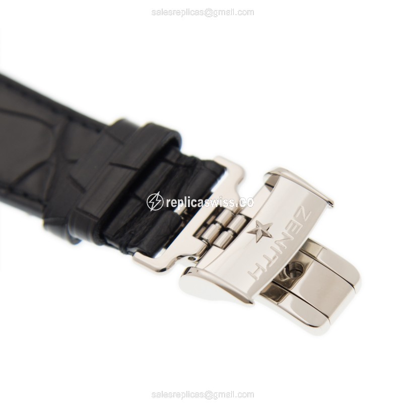 Zenith Academy Manual Wind - 18kt White Gold - White Dial - Black Alligator Strap - View 4