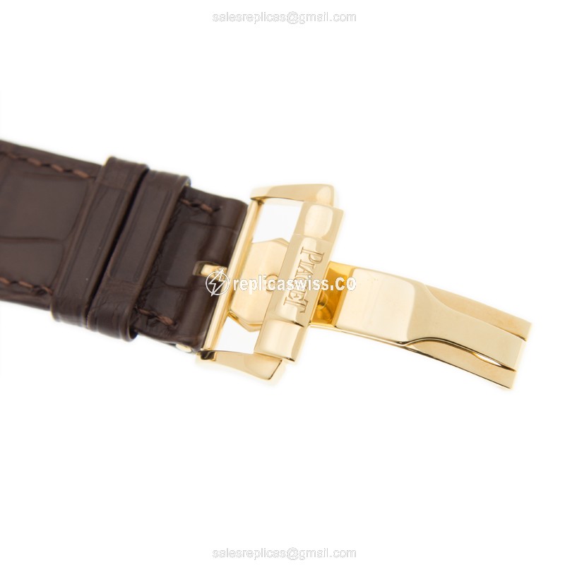 Piaget Polo Manual Wind 18kt Gold - White Dial - Brown Alligator Strap - View 4