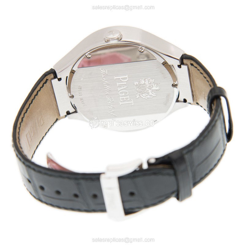 Piaget Polo Replica - Manual Wind - 18kt White Gold - Diamond Set - Silver Dial - Alligator Black Strap - View 4