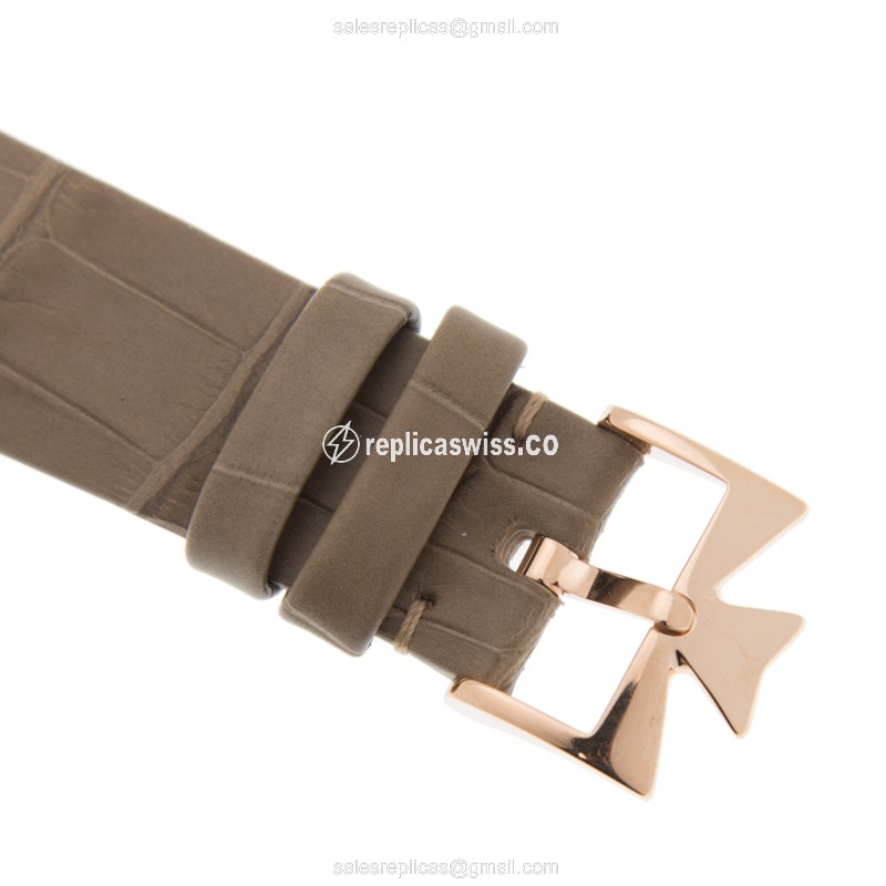 Vacheron Constantin 85515/000R-9840 Replica - Automatic - Rose Gold Case - Diamond - White Dial - Brown Alligator Strap - View 4