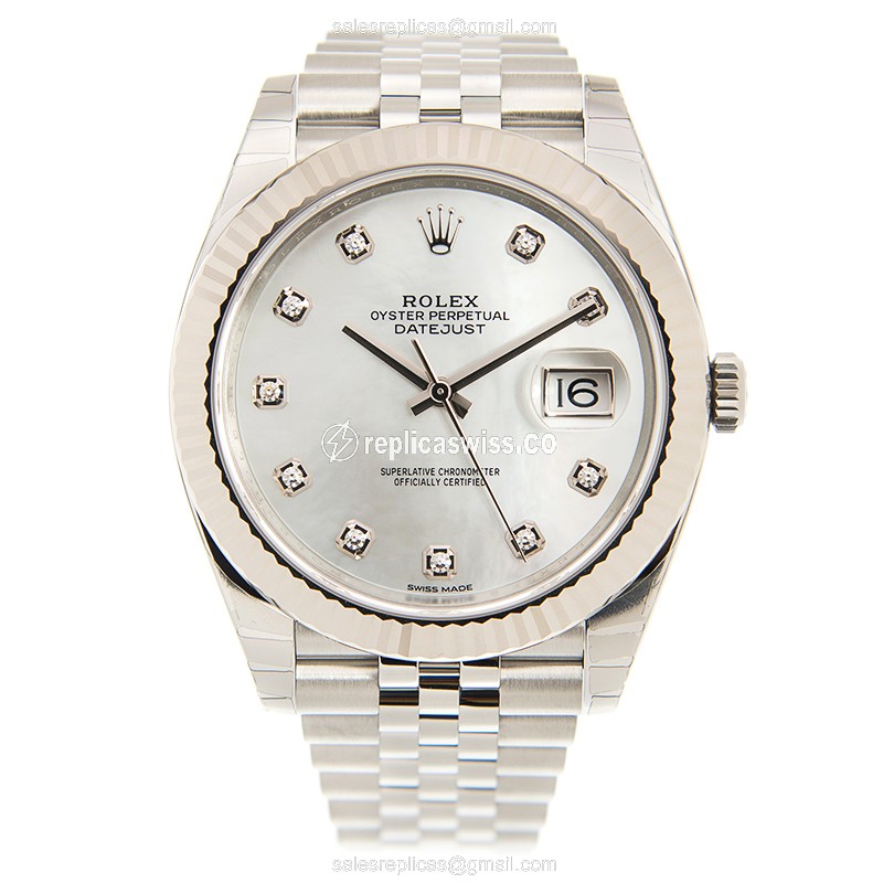 Rolex Datejust Replica - Automatic - White Gold & Steel - White Dial, Silver Clasp - View 2