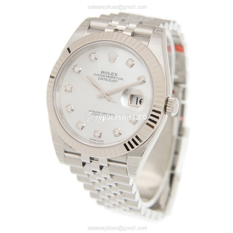 Rolex Datejust Replica - Automatic - White Gold & Steel - White Dial, Silver Clasp - View 3