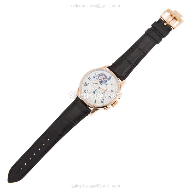 Zenith Academy Replica - Automatic 18kt Rose Gold - White Dial - Brown Alligator Strap - View 2