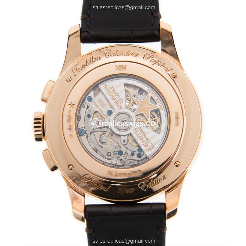 Zenith Academy Replica - Automatic 18kt Rose Gold - White Dial - Brown Alligator Strap - View 3