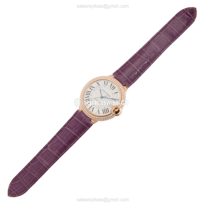 Cartier Ballon Bleu Replica - Automatic - 18kt Rose Gold - Diamonds - White Dial - View 2