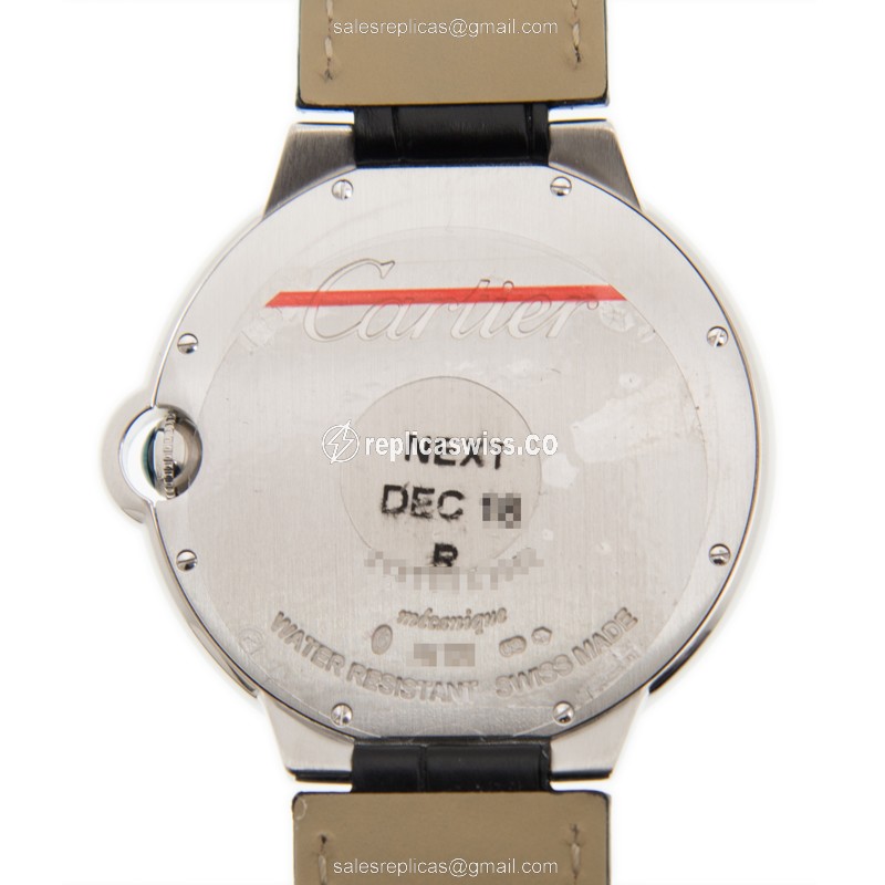 Cartier Ballon Bleu Replica - Manual - 18kt White Gold - Diamond - Silver Dial - Black Alligator Strap - View 3
