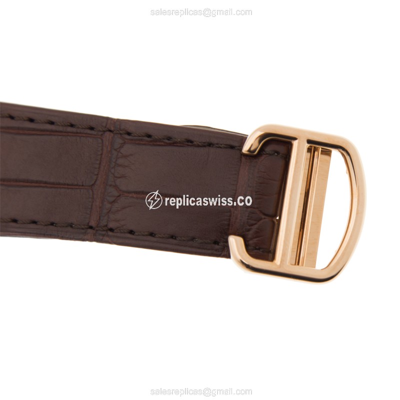 Cartier WF100013 Replica - Automatic - 18kt Rose Gold Case - Diamonds - Silver Dial - Brown Alligator Strap - View 4