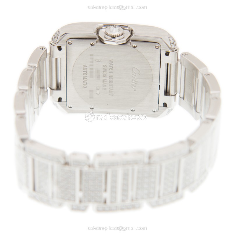 Cartier TANK Replica - Automatic - 18kt White Gold - Diamond - Silver Dial - View 4