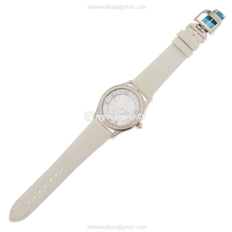 Jaeger-Lecoultre Q12034S8 Replica - Automatic - 18kt White Gold - Diamond Dial - White Leather Strap - View 2