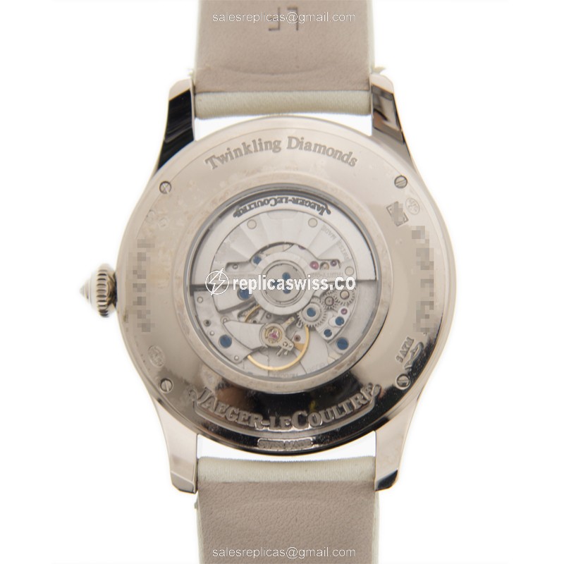 Jaeger-Lecoultre Q12034S8 Replica - Automatic - 18kt White Gold - Diamond Dial - White Leather Strap - View 3