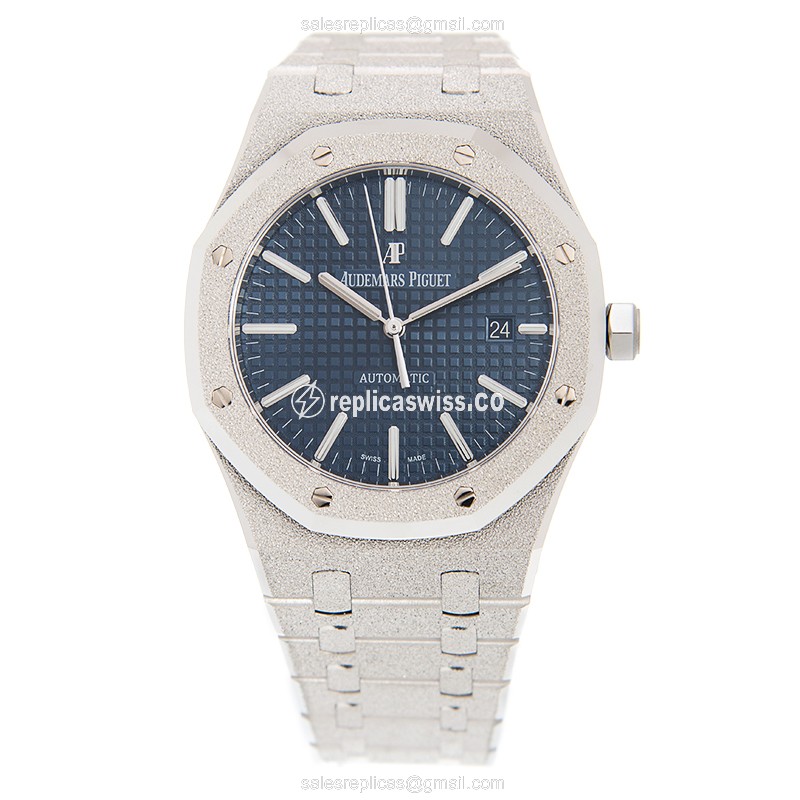 Royal Oak Replica - Audemars Piguet - Automatic - 18kt White Gold - Blue Dial - Silver Strap - View 2