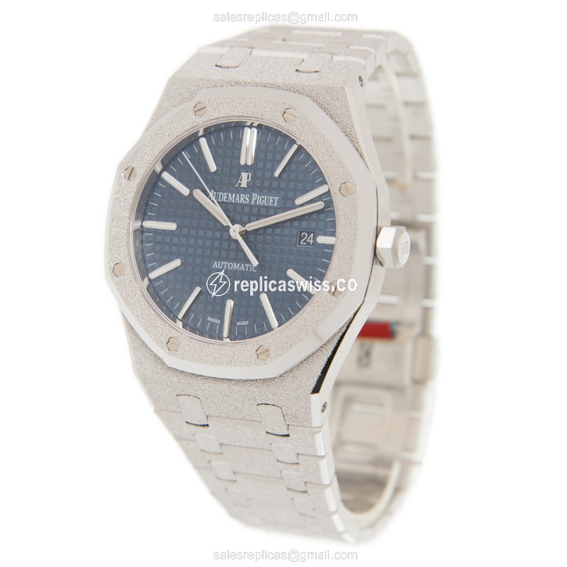 Royal Oak Replica - Audemars Piguet - Automatic - 18kt White Gold - Blue Dial - Silver Strap - View 3
