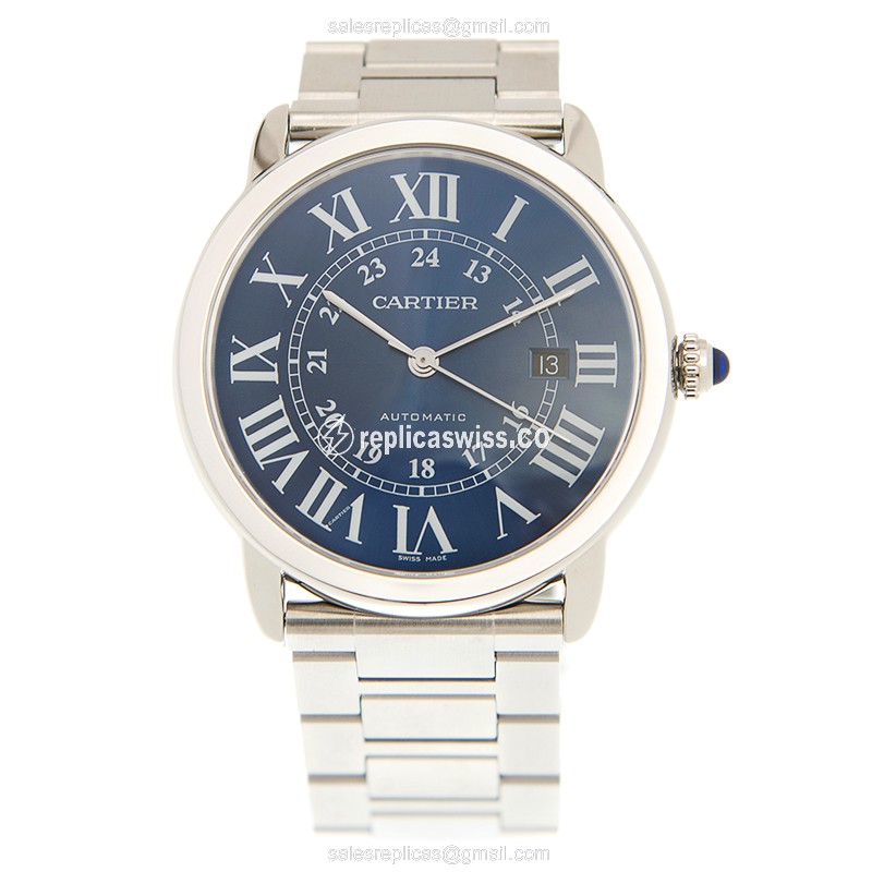 Cartier Rotonde De Cartier Replica - Automatic - Steel Case - Blue Dial - Silver Steel Band - View 2