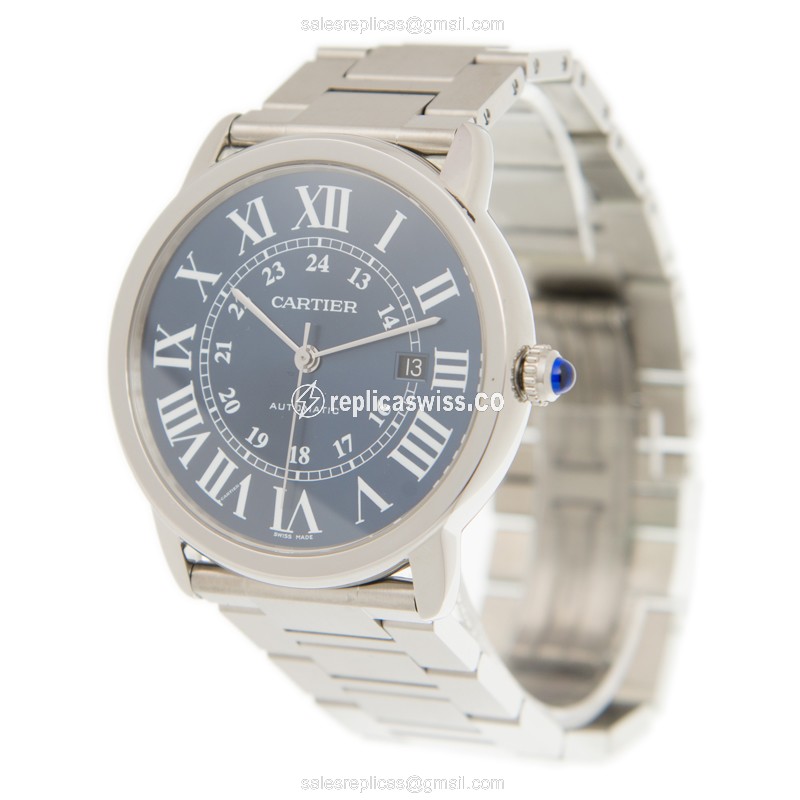 Cartier Rotonde De Cartier Replica - Automatic - Steel Case - Blue Dial - Silver Steel Band - View 3