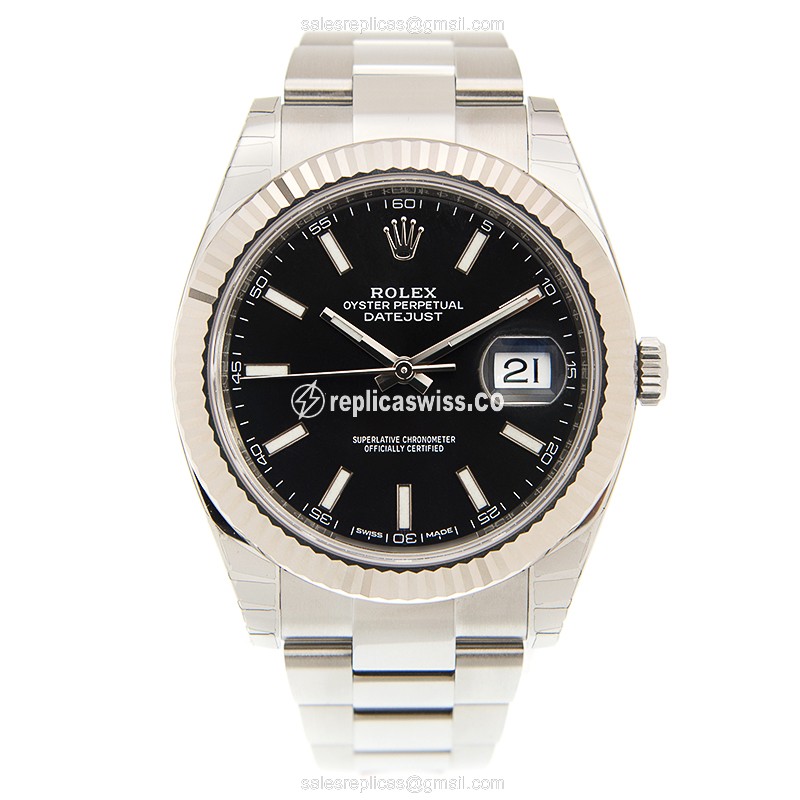 Rolex DATEJUST 126334-0017 Replica - Automatic - 18kt White Gold & Steel - Black Dial - View 2