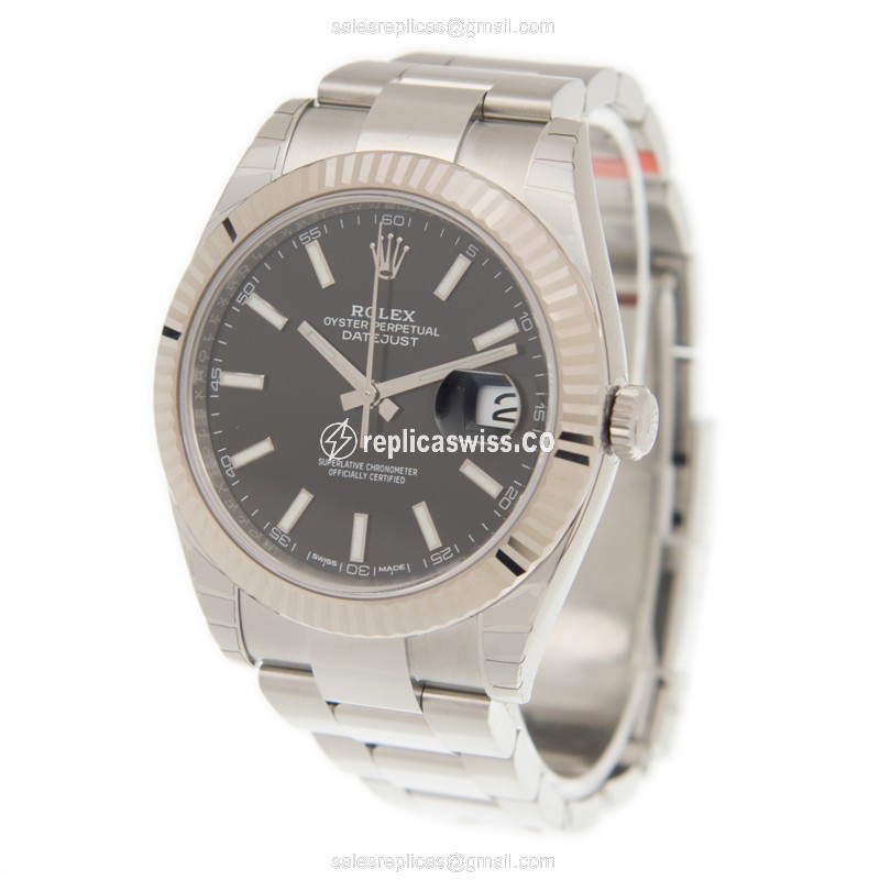 Rolex DATEJUST 126334-0017 Replica - Automatic - 18kt White Gold & Steel - Black Dial - View 3