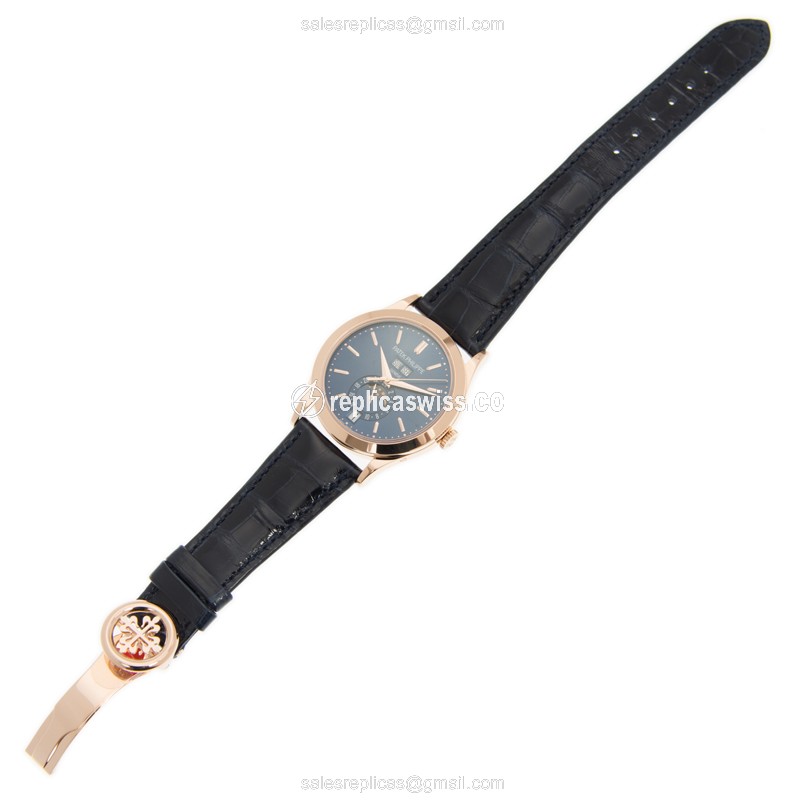 Patek Philippe 5396R-014 Replica - Automatic - 18kt Rose Gold - Blue Dial - Alligator Blue Strap - View 2