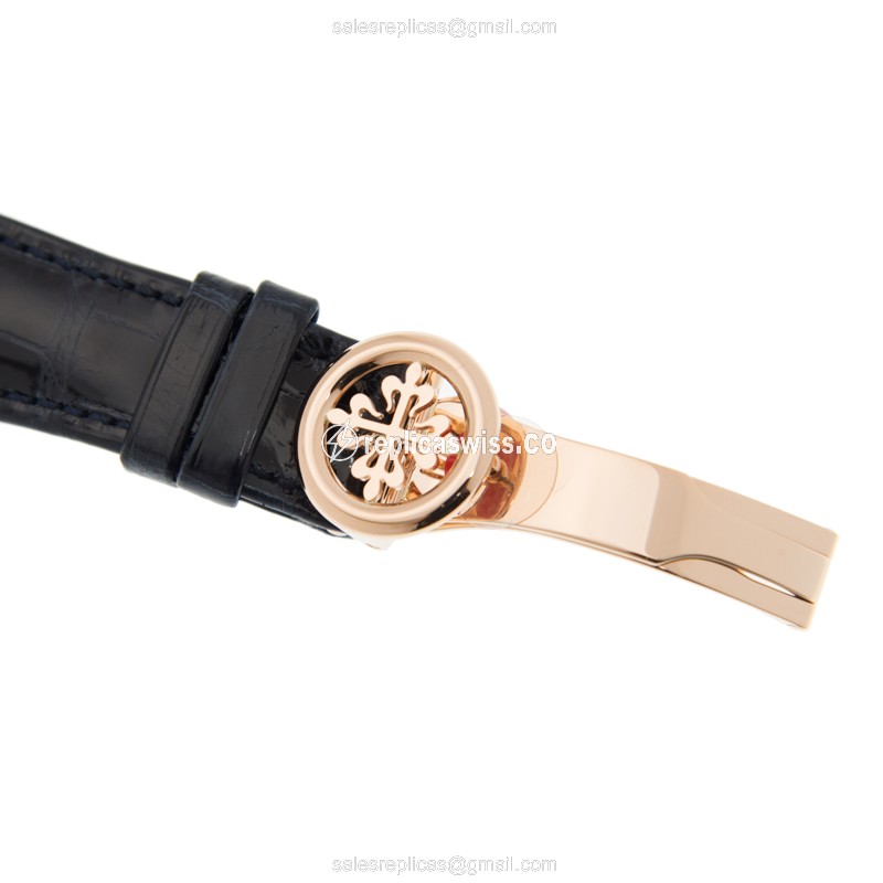 Patek Philippe 5396R-014 Replica - Automatic - 18kt Rose Gold - Blue Dial - Alligator Blue Strap - View 4