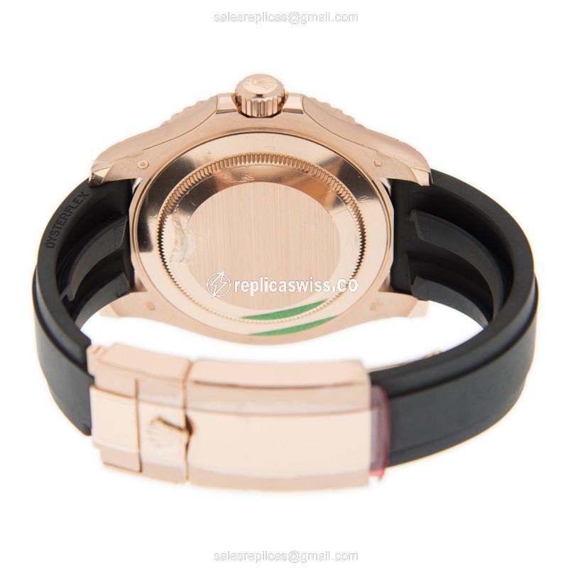 Rolex Yacht Master Replica - Automatic - 18kt Rose Gold Case - Sapphire - Silver Dial - Black Rubber Strap - View 4