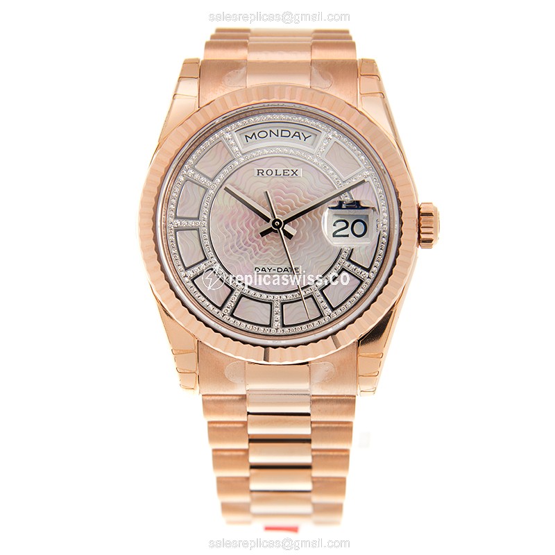 Rolex DAY-DATE Replica - 18kt Gold Case - Automatic Movement - Pink Dial - View 2