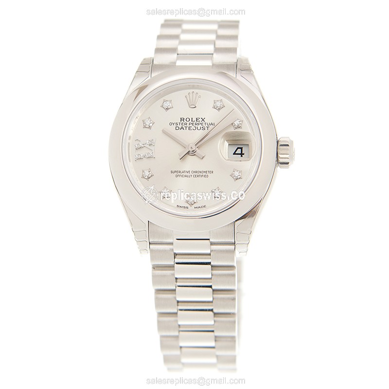 Rolex Datejust Replica - Automatic - Platinum Case - Silver Dial - View 2