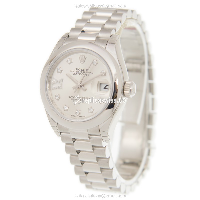Rolex Datejust Replica - Automatic - Platinum Case - Silver Dial - View 3