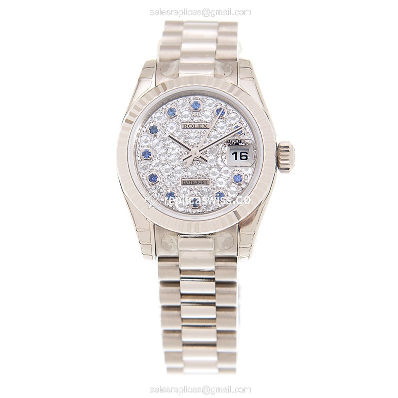 Rolex Lady Datejust Replica - Automatic - 18kt Gold Case - Silver Dial - View 2
