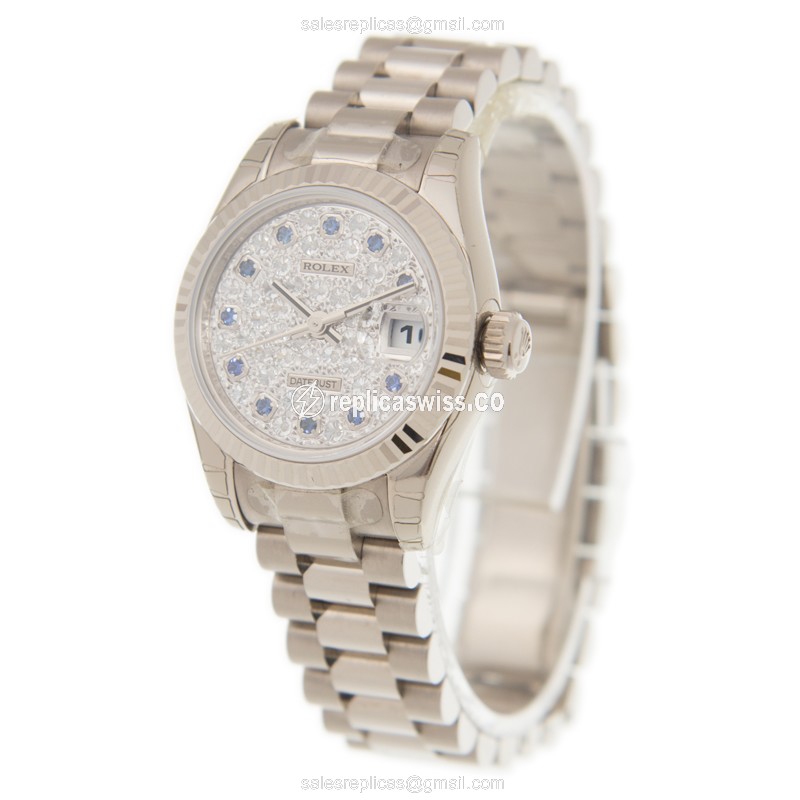 Rolex Lady Datejust Replica - Automatic - 18kt Gold Case - Silver Dial - View 3