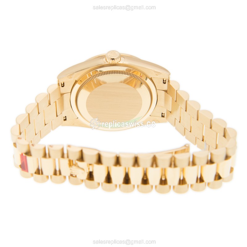 Rolex Day-Date 118388A Replica - Auto - 18kt Gold Case & Diamond - Gold Dial & Strap - View 4