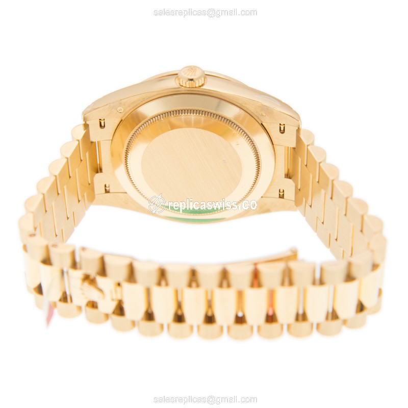 Rolex DAY-DATE Replica - Automatic - 18kt Gold Case - Diamond Bezel - Black Dial - View 4
